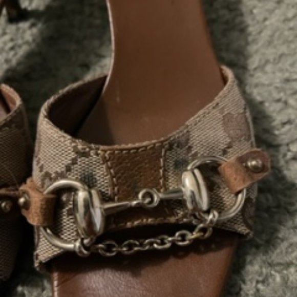 Gucci Leather & GG Sandals with Horsebit - Size 7 M - Picture 4 of 11